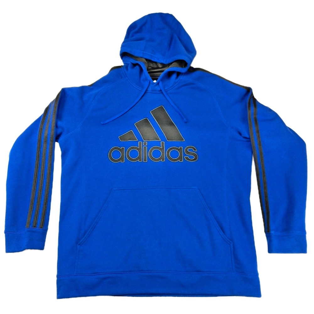Adidas Mens XL Blue Pullover Hoodie 3-Stripes Logo Fleece‎ Sweatshirt RN88387